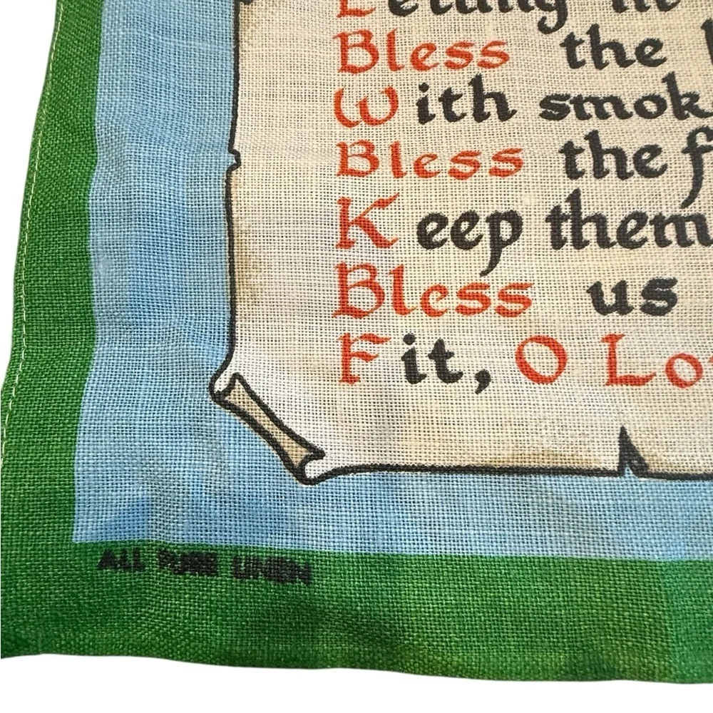 🔙📆VINTAGE Irish Linen Wall Hanging w/ Cottage Scene and “Bless This House” poem